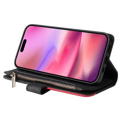 KT Multi-Function Series-5 For iPhone 16 Cover PU Leather Dual Color Splicing Wallet Cell Phone Case