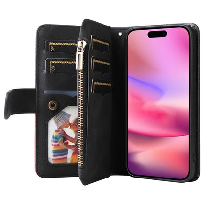 KT Multi-Function Series-5 For iPhone 16 Cover PU Leather Dual Color Splicing Wallet Cell Phone Case