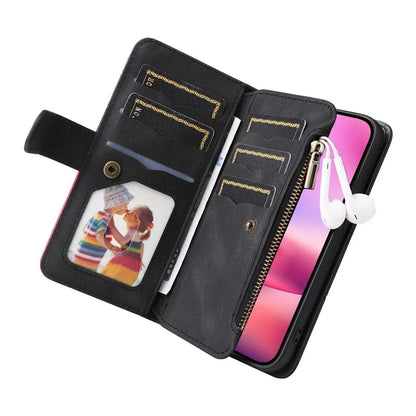 KT Multi-Function Series-5 For iPhone 16 Cover PU Leather Dual Color Splicing Wallet Cell Phone Case