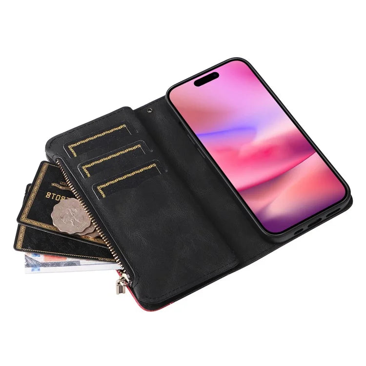 KT Multi-Function Series-5 For iPhone 16 Cover PU Leather Dual Color Splicing Wallet Cell Phone Case