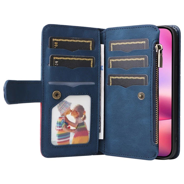 KT Multi-Function Series-5 For iPhone 16 Cover PU Leather Dual Color Splicing Wallet Cell Phone Case