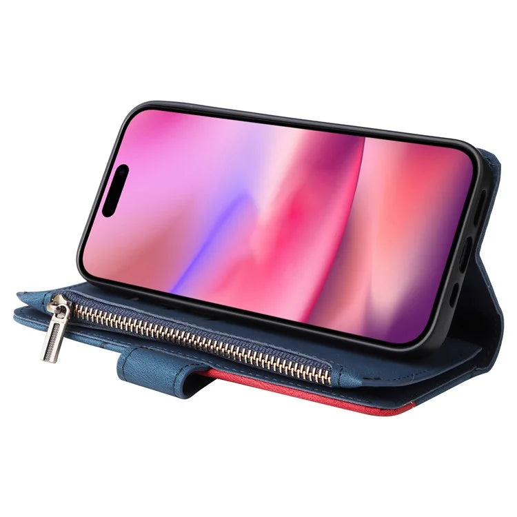 KT Multi-Function Series-5 For iPhone 16 Cover PU Leather Dual Color Splicing Wallet Cell Phone Case
