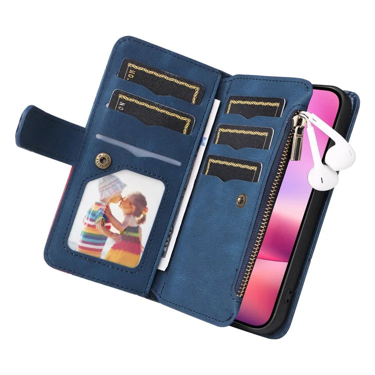KT Multi-Function Series-5 For iPhone 16 Cover PU Leather Dual Color Splicing Wallet Cell Phone Case