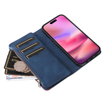 KT Multi-Function Series-5 For iPhone 16 Cover PU Leather Dual Color Splicing Wallet Cell Phone Case