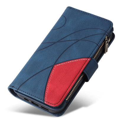 KT Multi-Function Series-5 For iPhone 16 Cover PU Leather Dual Color Splicing Wallet Cell Phone Case