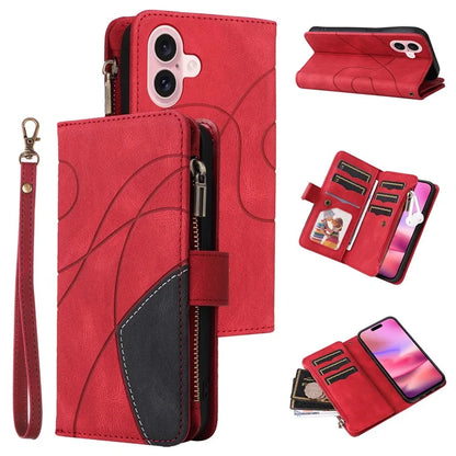 KT Multi-Function Series-5 For iPhone 16 Cover PU Leather Dual Color Splicing Wallet Cell Phone Case