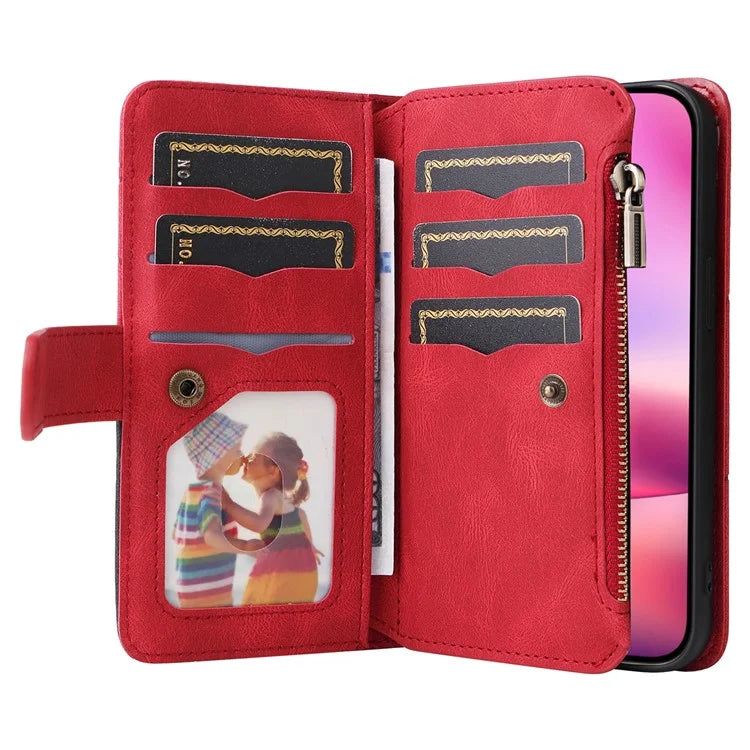 KT Multi-Function Series-5 For iPhone 16 Cover PU Leather Dual Color Splicing Wallet Cell Phone Case