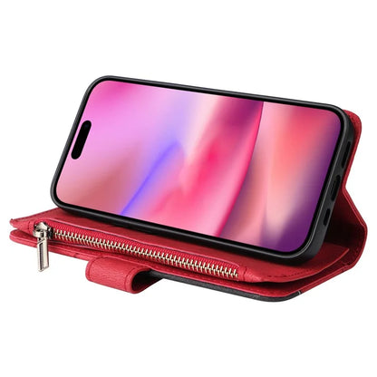 KT Multi-Function Series-5 For iPhone 16 Cover PU Leather Dual Color Splicing Wallet Cell Phone Case