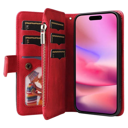 KT Multi-Function Series-5 For iPhone 16 Cover PU Leather Dual Color Splicing Wallet Cell Phone Case