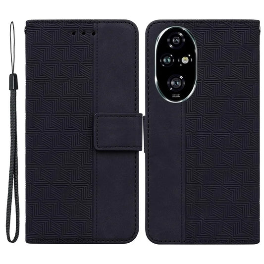 For Honor 200 Pro 5G Leather Case Geometry Imprint Wallet Phone Cover
