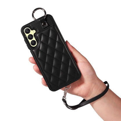 Card Bag 009 for Samsung Galaxy A25 5G (Global) (161.0 X 76.5 X 8.3mm) Case Kickstand Rhombus Phone Cover