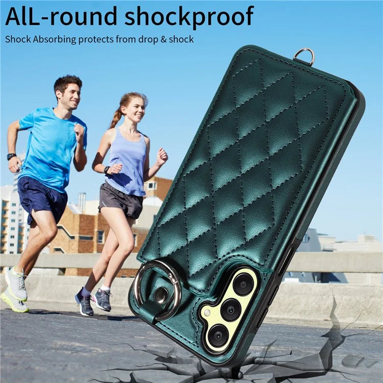 Card Bag 009 for Samsung Galaxy A25 5G (Global) (161.0 X 76.5 X 8.3mm) Case Kickstand Rhombus Phone Cover