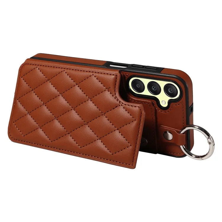 Card Bag 009 for Samsung Galaxy A25 5G (Global) (161.0 X 76.5 X 8.3mm) Case Kickstand Rhombus Phone Cover