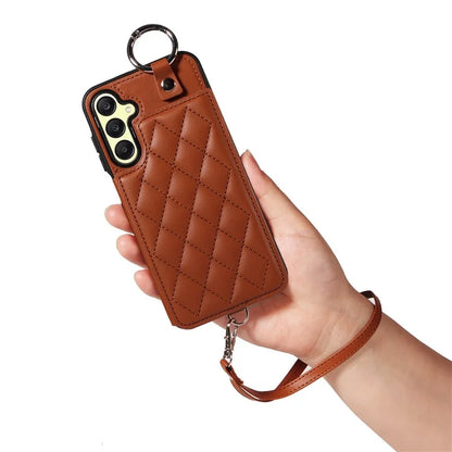 Card Bag 009 for Samsung Galaxy A25 5G (Global) (161.0 X 76.5 X 8.3mm) Case Kickstand Rhombus Phone Cover