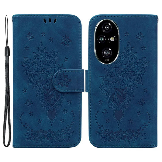For Honor 200 Pro 5G Wallet Case Butterfly Rose Imprint Leather Phone Cover