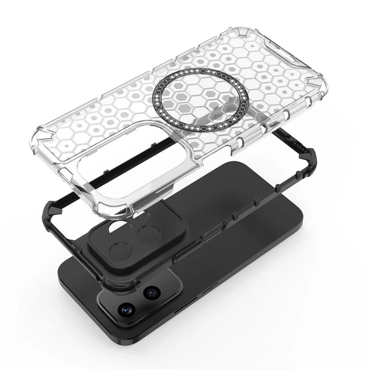 For Honor 200 Lite Magnetic Case Honeycomb TPU+PC Cell Phone Cover