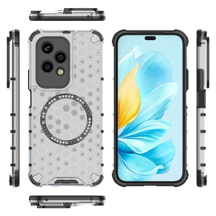 For Honor 200 Lite Magnetic Case Honeycomb TPU+PC Cell Phone Cover