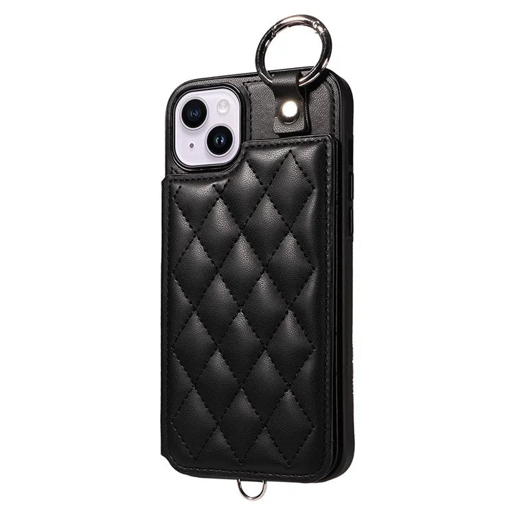 Card Bag 009 for iPhone 14 Plus Case with Hand Strap Kickstand Ring Holder Leather Back Cover