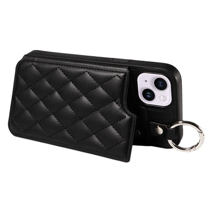 Card Bag 009 for iPhone 14 Plus Case with Hand Strap Kickstand Ring Holder Leather Back Cover