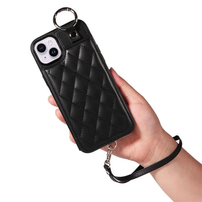 Card Bag 009 for iPhone 14 Plus Case with Hand Strap Kickstand Ring Holder Leather Back Cover