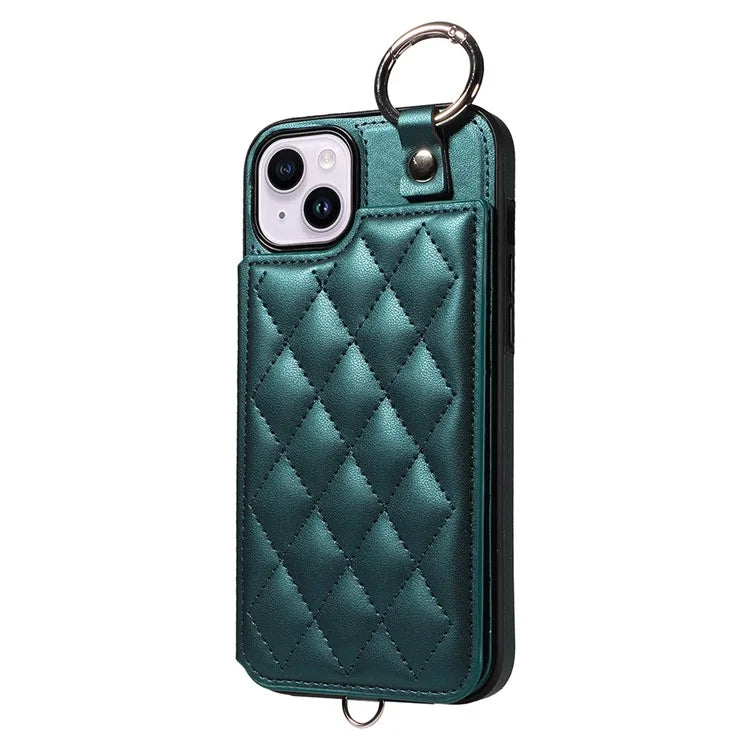 Card Bag 009 for iPhone 14 Plus Case with Hand Strap Kickstand Ring Holder Leather Back Cover