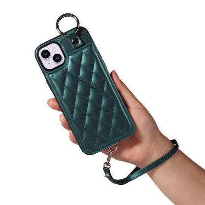 Card Bag 009 for iPhone 14 Plus Case with Hand Strap Kickstand Ring Holder Leather Back Cover