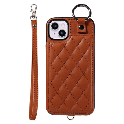 Card Bag 009 for iPhone 14 Plus Case with Hand Strap Kickstand Ring Holder Leather Back Cover