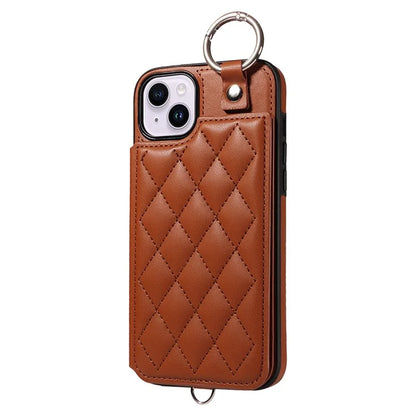 Card Bag 009 for iPhone 14 Plus Case with Hand Strap Kickstand Ring Holder Leather Back Cover
