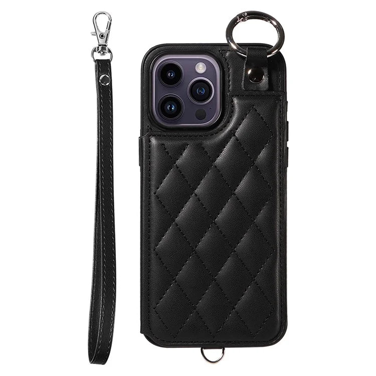 Card Bag 009 for iPhone 14 Pro Max Case Kickstand Leather+TPU Shockproof Phone Cover