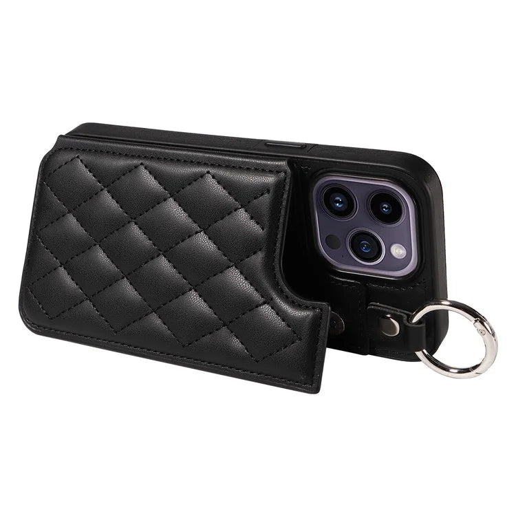Card Bag 009 for iPhone 14 Pro Max Case Kickstand Leather+TPU Shockproof Phone Cover