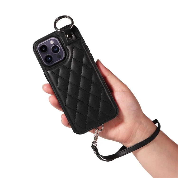 Card Bag 009 for iPhone 14 Pro Max Case Kickstand Leather+TPU Shockproof Phone Cover