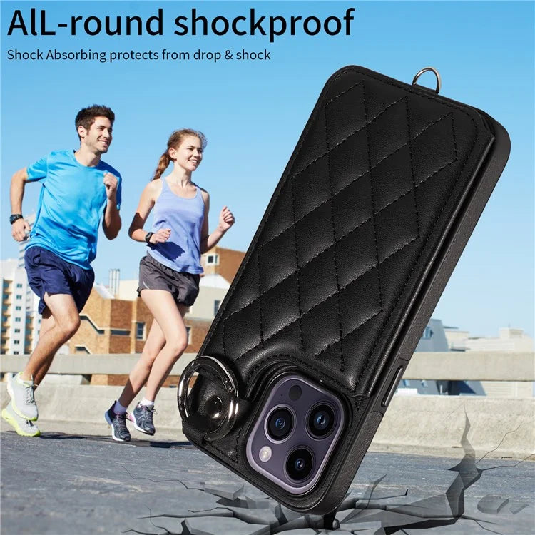 Card Bag 009 for iPhone 14 Pro Max Case Kickstand Leather+TPU Shockproof Phone Cover