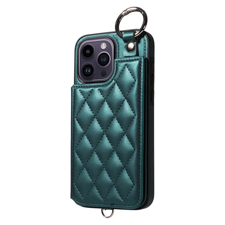 Card Bag 009 for iPhone 14 Pro Max Case Kickstand Leather+TPU Shockproof Phone Cover