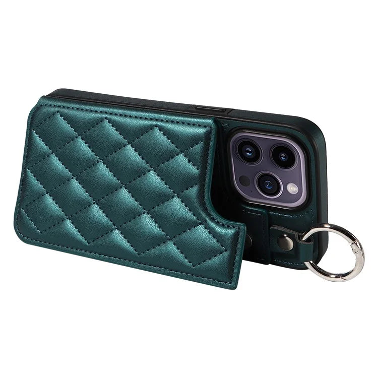 Card Bag 009 for iPhone 14 Pro Max Case Kickstand Leather+TPU Shockproof Phone Cover