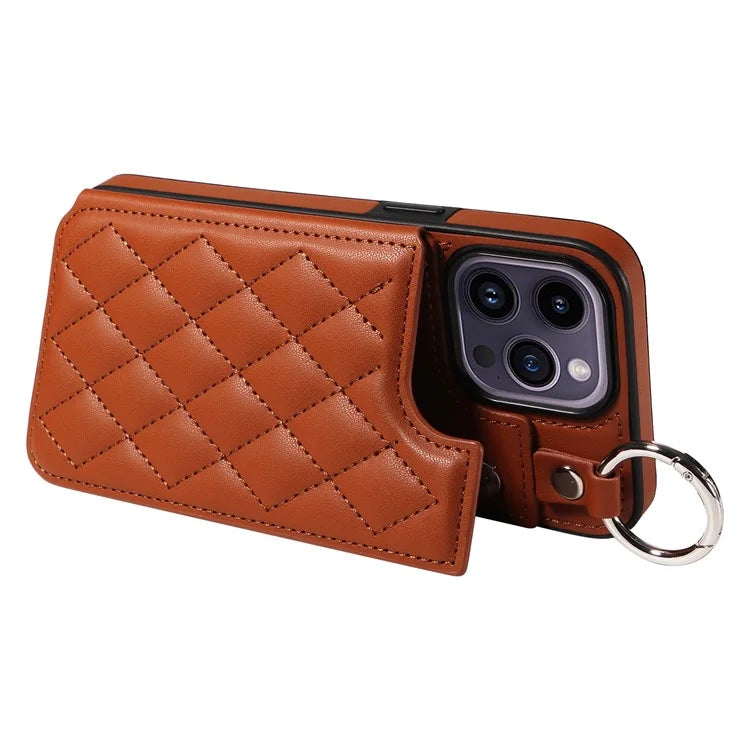 Card Bag 009 for iPhone 14 Pro Max Case Kickstand Leather+TPU Shockproof Phone Cover
