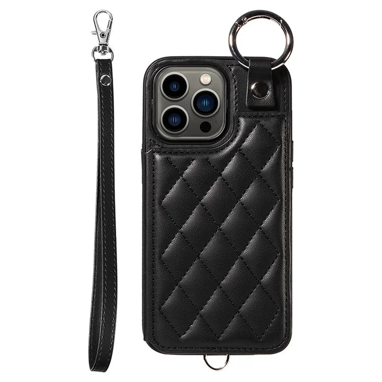 Card Bag 009 for iPhone 13 Pro Case Leather+TPU Phone Cover Rhombus Pattern