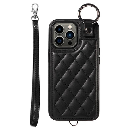 Card Bag 009 for iPhone 13 Pro Case Leather+TPU Phone Cover Rhombus Pattern