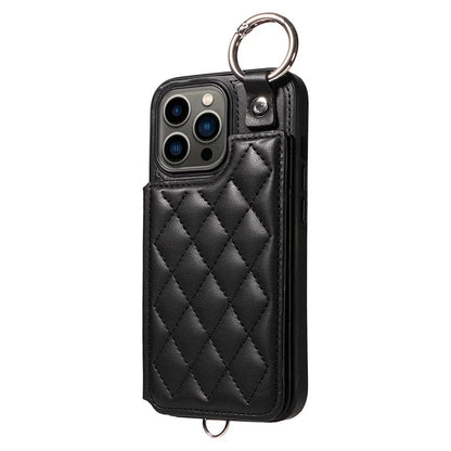 Card Bag 009 for iPhone 13 Pro Case Leather+TPU Phone Cover Rhombus Pattern