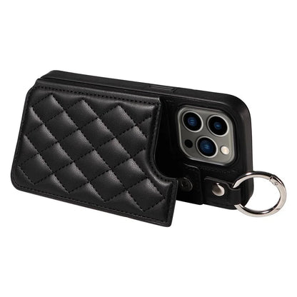 Card Bag 009 for iPhone 13 Pro Case Leather+TPU Phone Cover Rhombus Pattern