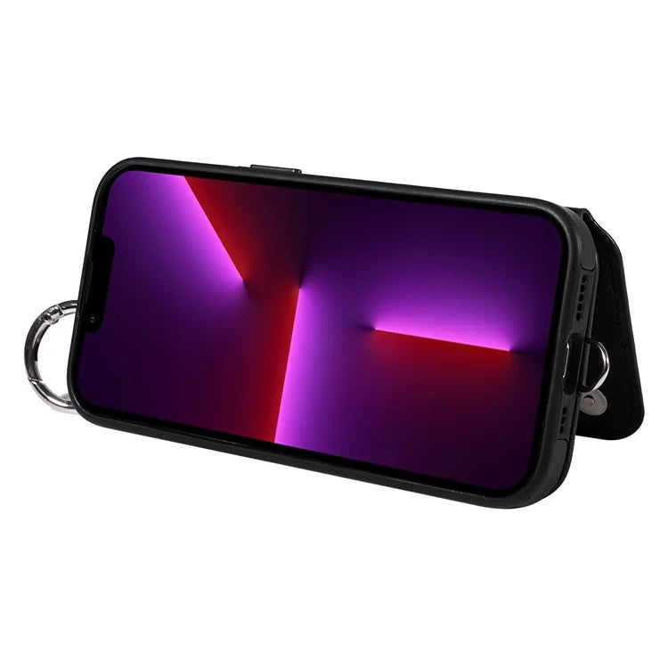 Card Bag 009 for iPhone 13 Pro Case Leather+TPU Phone Cover Rhombus Pattern