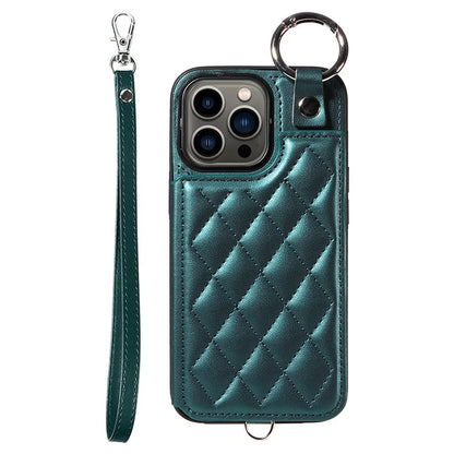 Card Bag 009 for iPhone 13 Pro Case Leather+TPU Phone Cover Rhombus Pattern