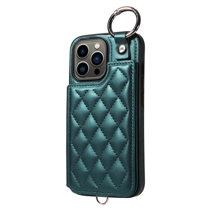 Card Bag 009 for iPhone 13 Pro Case Leather+TPU Phone Cover Rhombus Pattern