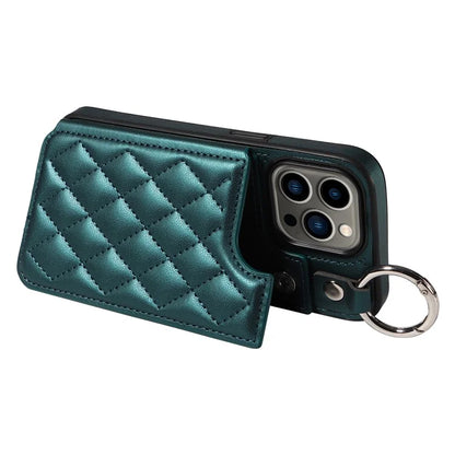 Card Bag 009 for iPhone 13 Pro Case Leather+TPU Phone Cover Rhombus Pattern