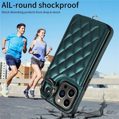 Card Bag 009 for iPhone 13 Pro Case Leather+TPU Phone Cover Rhombus Pattern