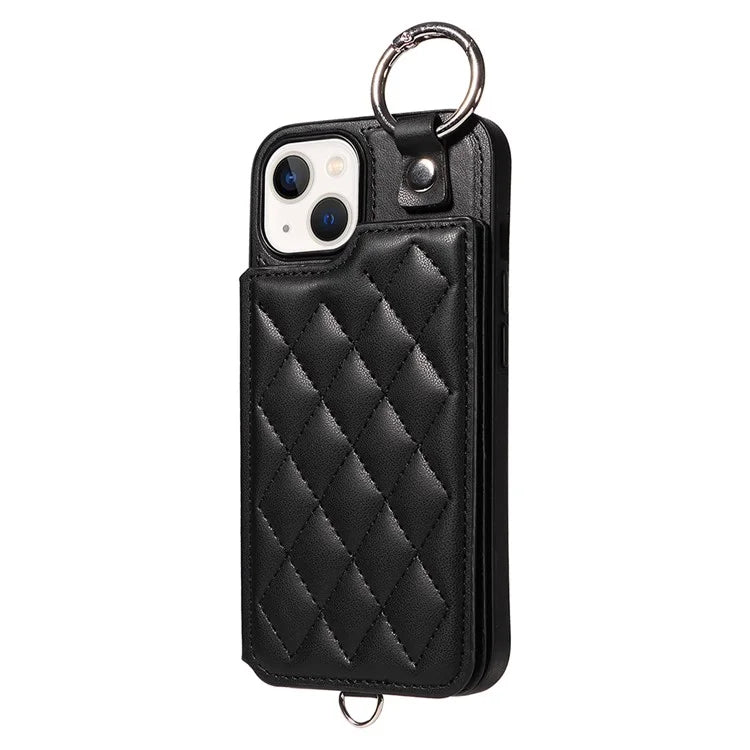 Card Bag 009 for iPhone 13 Case Rhombus Leather+TPU Phone Cover Kickstand Ring Holder