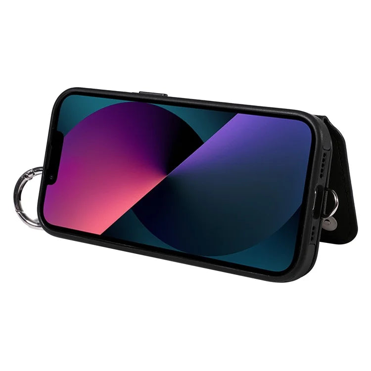 Card Bag 009 for iPhone 13 Case Rhombus Leather+TPU Phone Cover Kickstand Ring Holder