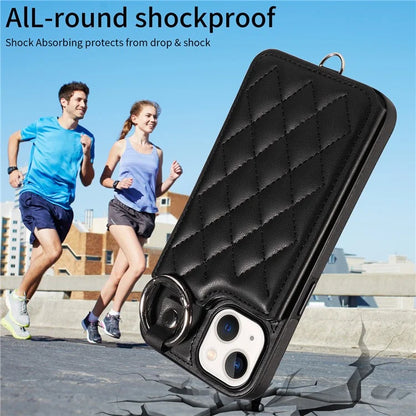 Card Bag 009 for iPhone 13 Case Rhombus Leather+TPU Phone Cover Kickstand Ring Holder