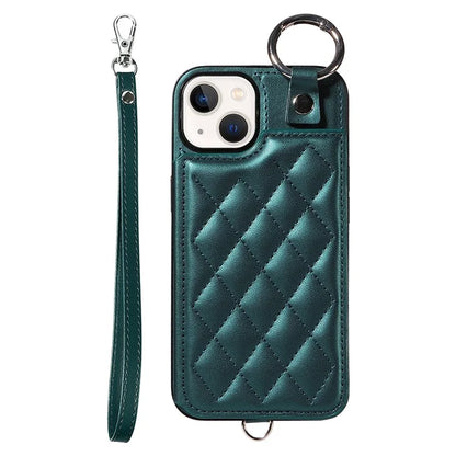 Card Bag 009 for iPhone 13 Case Rhombus Leather+TPU Phone Cover Kickstand Ring Holder