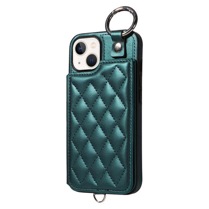 Card Bag 009 for iPhone 13 Case Rhombus Leather+TPU Phone Cover Kickstand Ring Holder