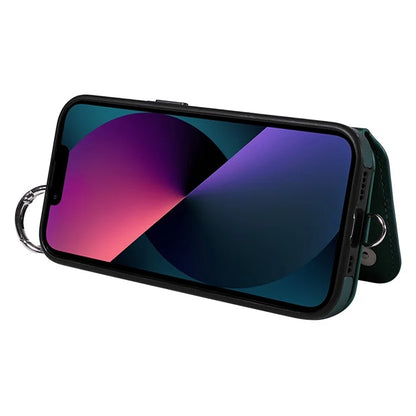 Card Bag 009 for iPhone 13 Case Rhombus Leather+TPU Phone Cover Kickstand Ring Holder